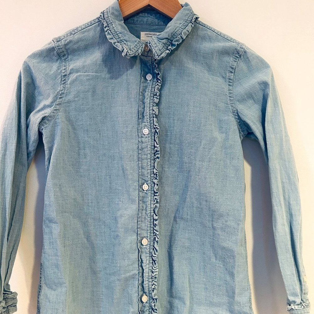 Crewcuts Chambray Ruffle Trim Button Down / Large (10/11)